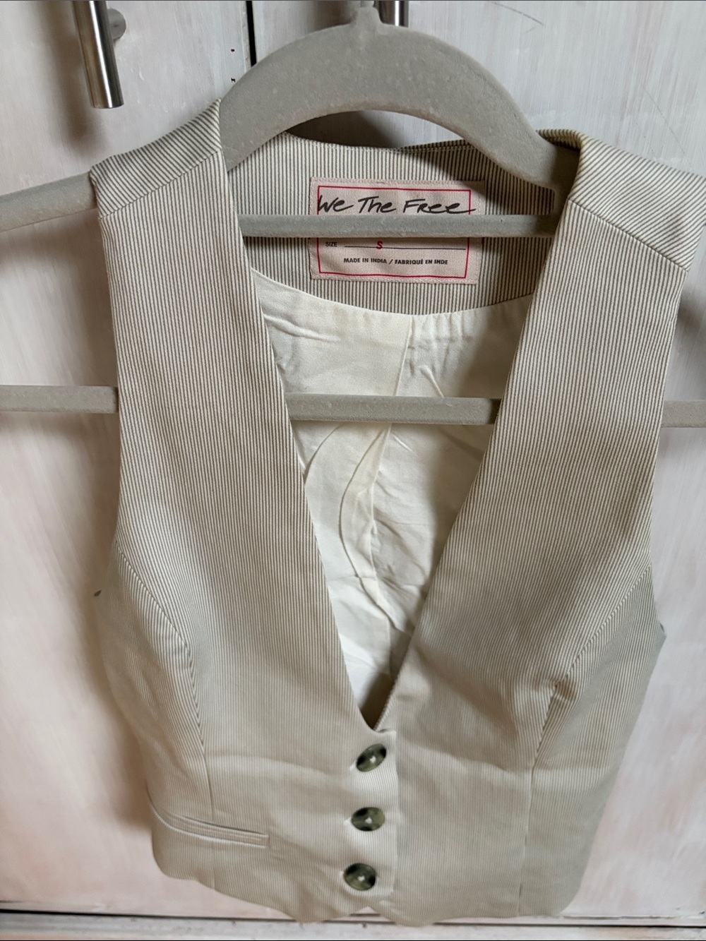 We The Free Cream Pinstripe Buttoned V-Neck Vest